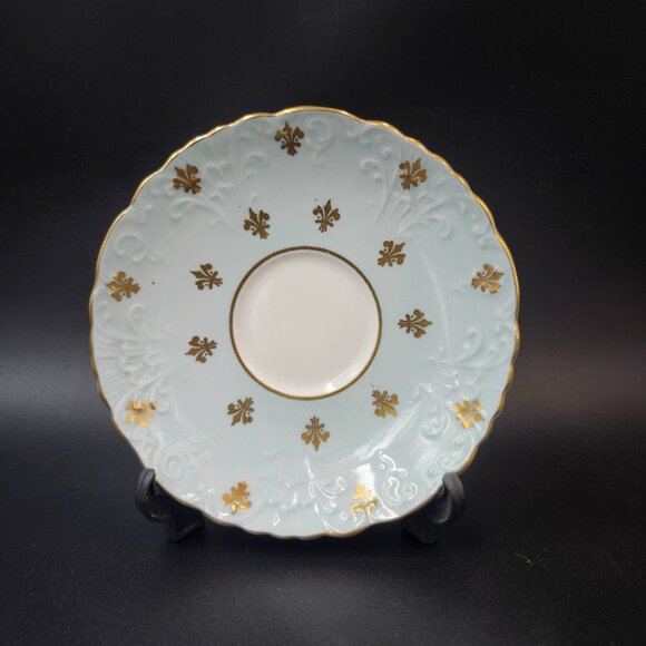 Vintage Aynsley Quatrefoil "Fleur De Lis" Light Blue Tea Cup & Saucer England - Picture 3 of 10